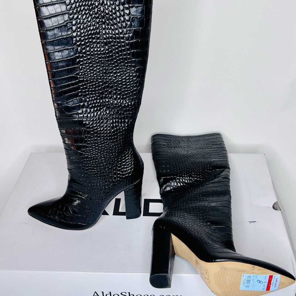ALDO SNAKESKIN ALLIGATOR KNEE HIGH BOOTS SIZE 7.5 BLACK